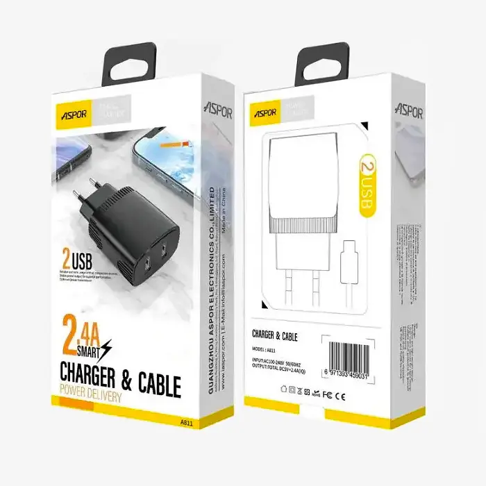Мережевий зарядний пристрій Aspor A811 (2USB/2.4A)- білий - фото 5