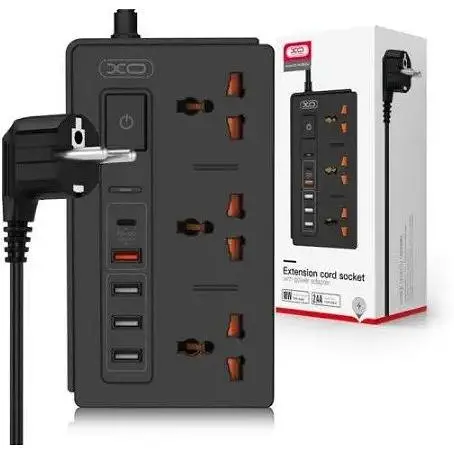 Мережевий фільтр XO WL06 подовжувач 1.8 м 3 розетки 4 USB чорний - фото 3