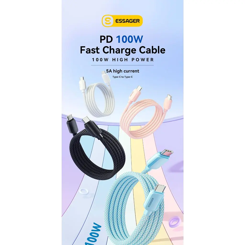 Дата кабель USB-C to USB-C 1.0m 100W white Essager (EXCTT1-WL02-P) - фото 2