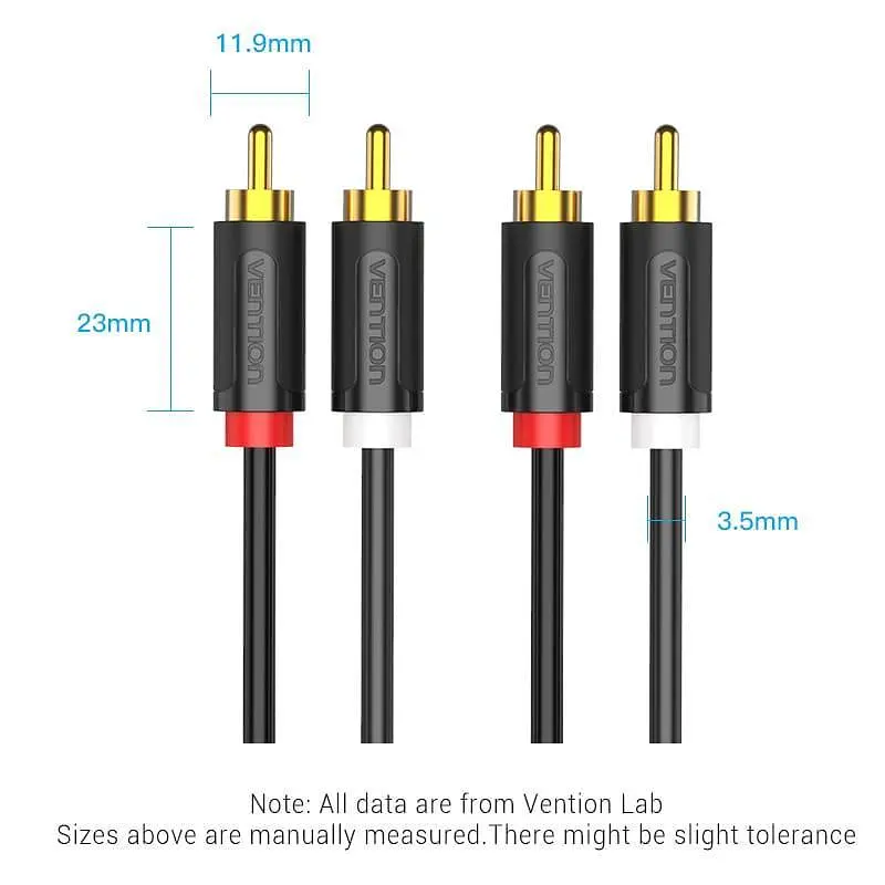 Кабель Audio 2RCA-2RCA Vention F/F 26К gold-plated 29 AWG 0.25m PVC Shell Black (BCMBD) - фото 10