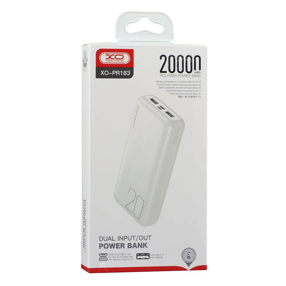 Зовнішній акумулятор XO PR183 20000 mAh універсальна батарея біла - фото 2