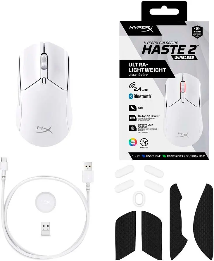 Комп'ютерна миша HyperX Pulsefire Haste 2 RGB USB-A/WL/BT білий teh0013997 - фото 2
