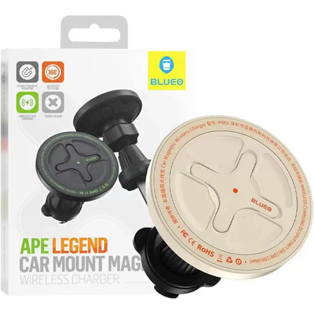 Автодержатель с беспроводной зарядкой Blueo Ape Legend Car Mount Magnetic Wireless Charger White (BC5955W) [97415] - фото 2