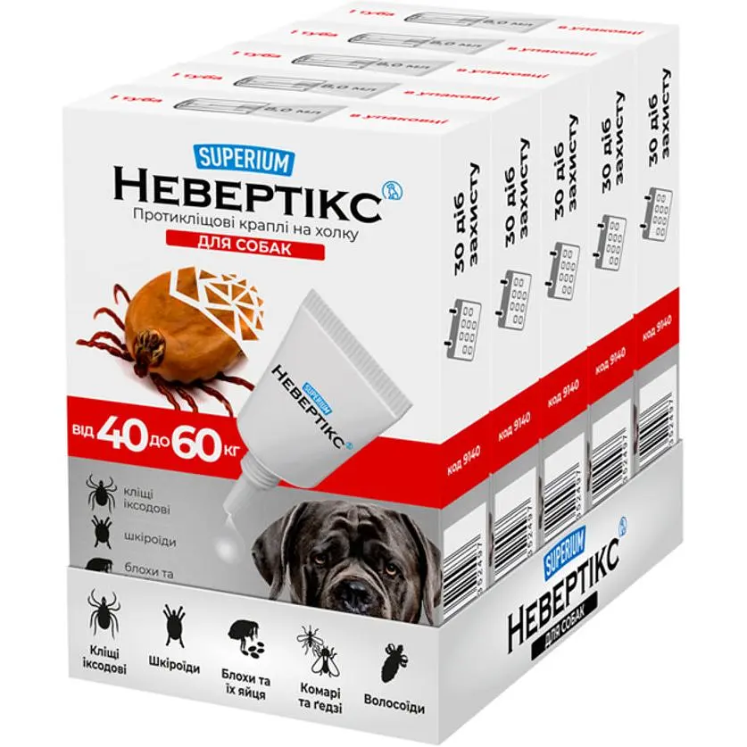 Протикліщові краплі Superium Невертікс на холку для собак 40-60 кг - фото 2