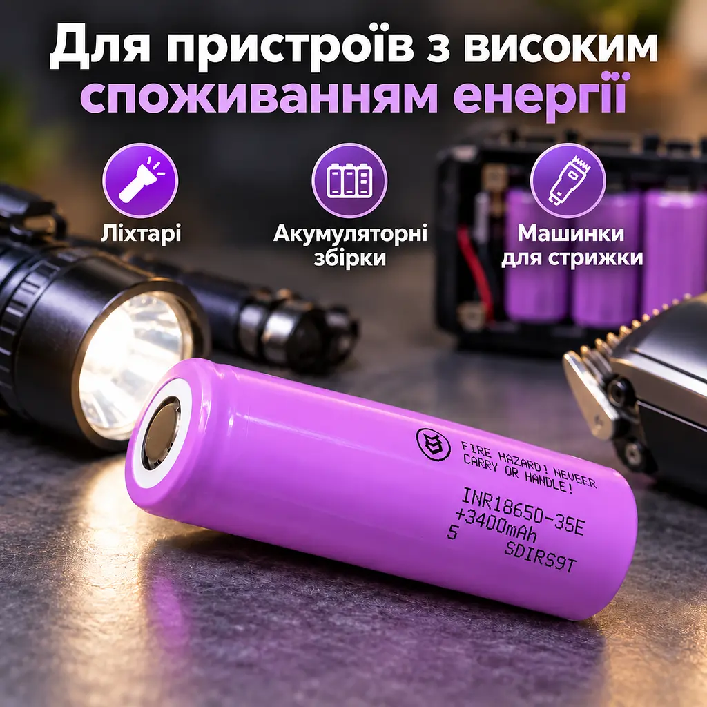 Акумулятор Samsung INR18650-35E 3400 мА·год Li-ion 3.7 В 18650 без захисту струм розряду 8 А до 13 А 2026 РІК - фото 6