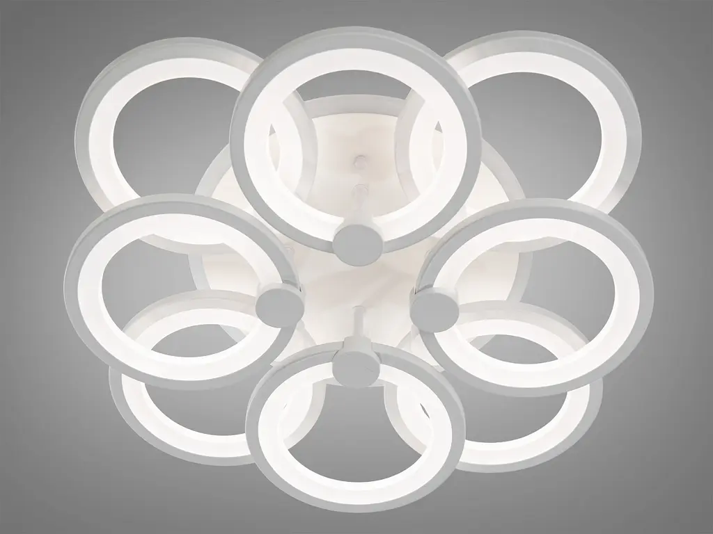 Белая люстра led кольца с димером и LED подсветкой, 150W - фото 3