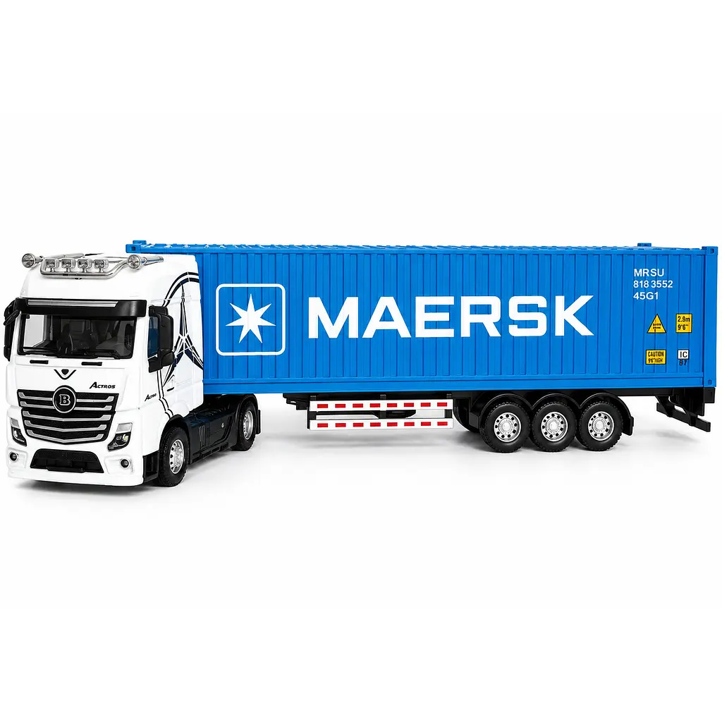 Фура Mercedes-Benz Actros з контейнером 1:32 металева вантажівка 37 см, інерційний рух світяться фари відкривні дверцята - фото 10