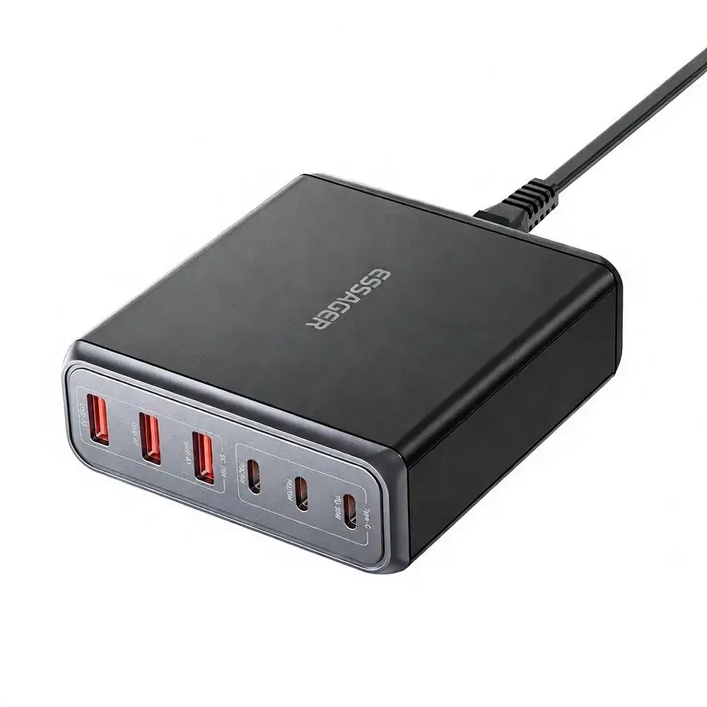 Зарядний пристрій Essager 3xUSB-C + 3xUSB-A 85W GaN black (EZC85W-SXB0G-Z) - фото 3
