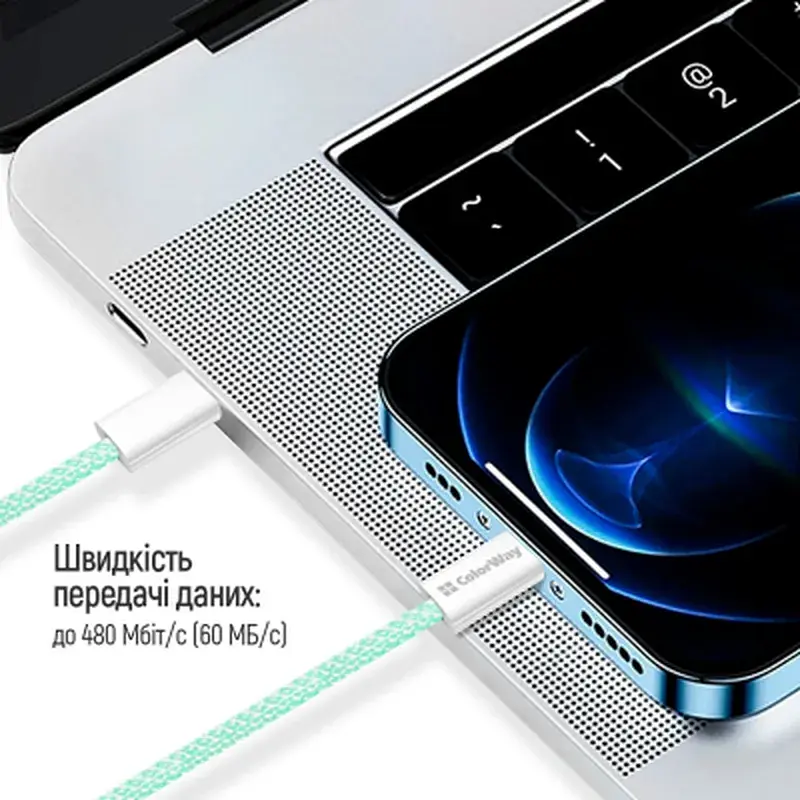 Дата кабель USB-C to Lightning 1.0m 27W green ColorWay (CW-CBPDCL061-G) - фото 12