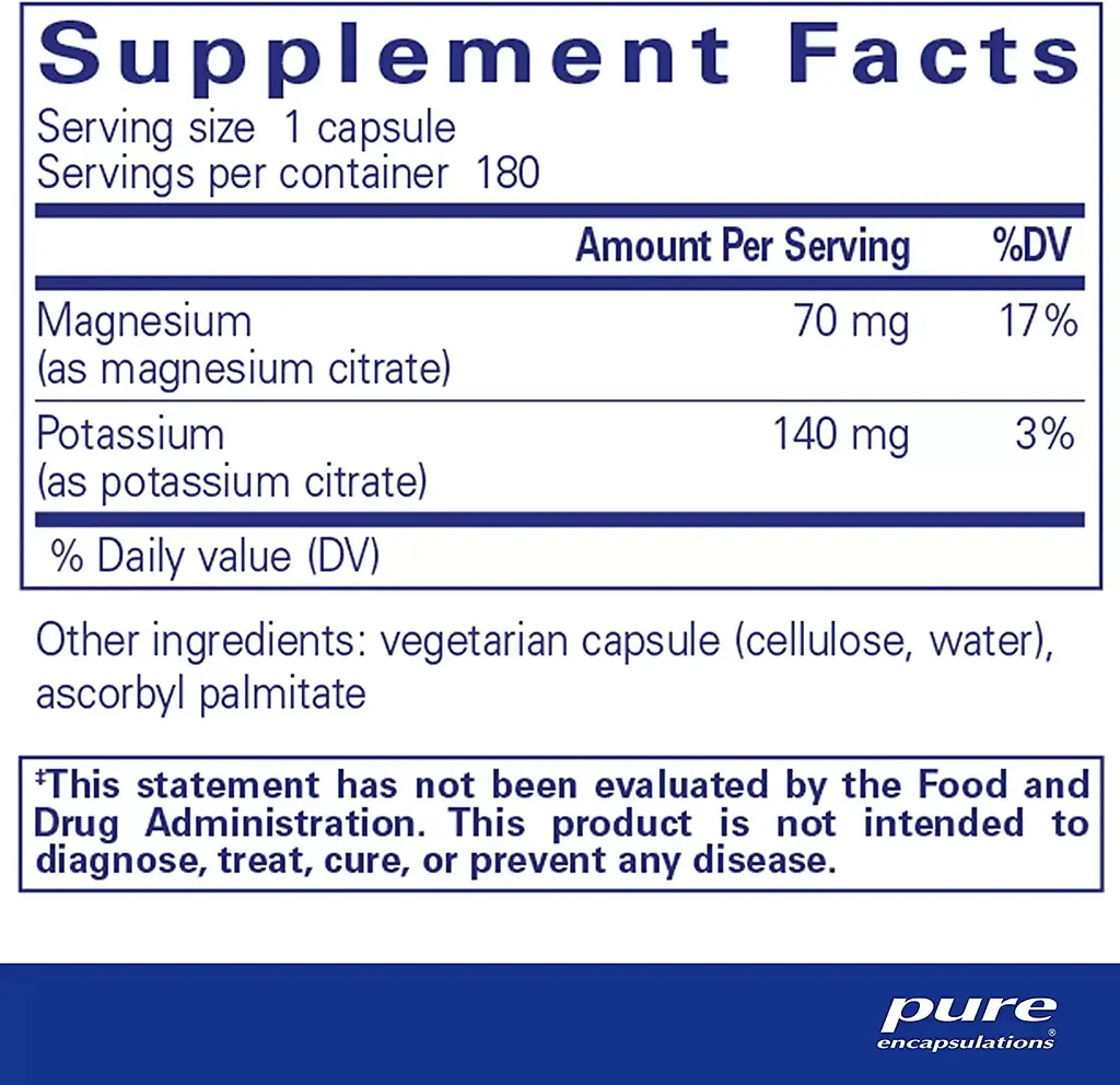 Калій і Магній (цитрат) Pure Encapsulations Potassium Magnesium (citrate) 180 капсул - фото 2