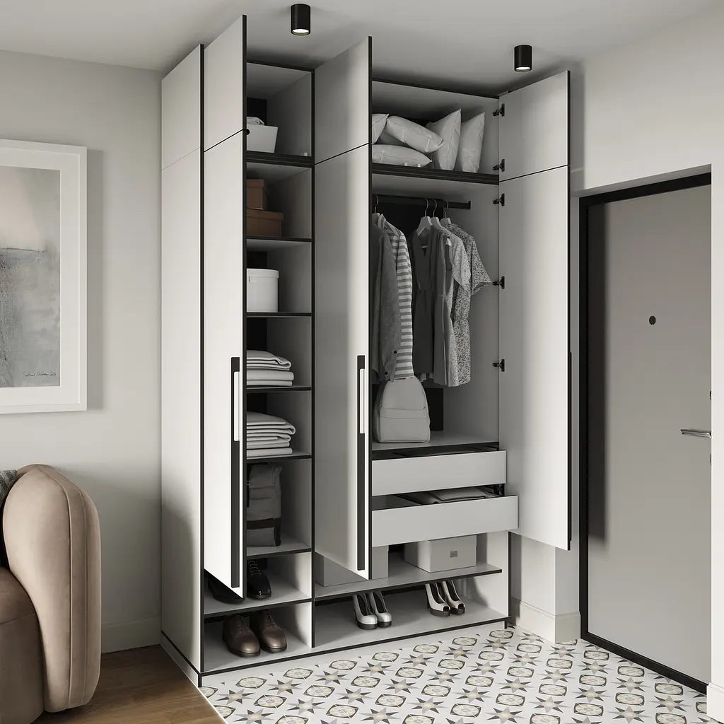 Шафа для одягу Flamecame з поличками та штангою на 3 двері у передпокій FR-06 Венге - фото 6