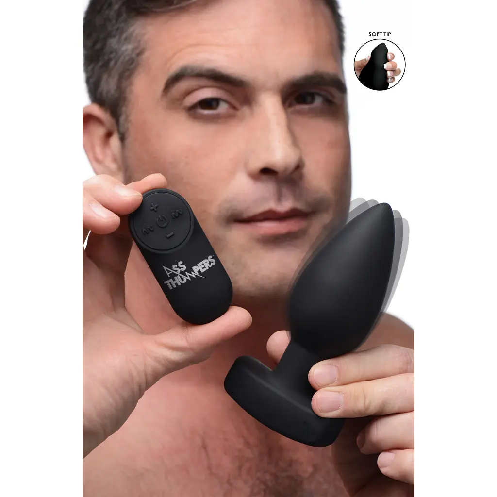 Анальна вібропробка з пультом дистанційного керування Ass Thumpers Smooth Vibrating Anal Plug, 13х4.3 см, чорний - фото 5