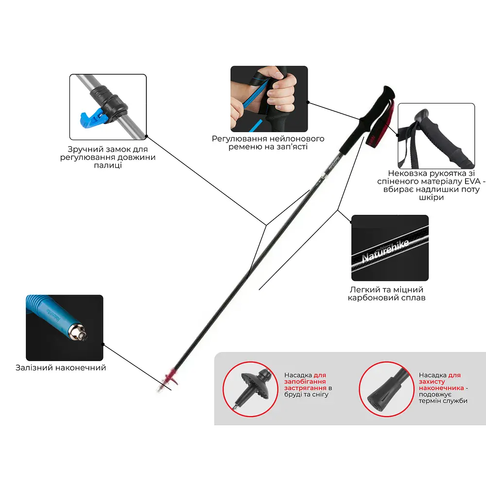 Трекінгова палиця Naturehike ST07 NH18D010-Z 99-115 см бордова - фото 5
