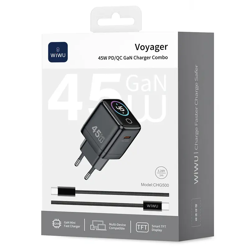 МЗП CHG500 Voyager PD45W (1USB-C) + кабель Type-C to Type-C Grey Wiwu teh0029658 - фото 4