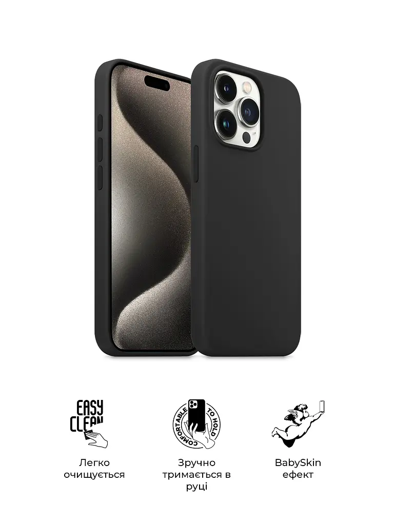 Силиконовый чехол для Apple iPhone 15 Pro, ICON2 Case, черный, противоударный, панель, защита всего корпуса, матовая поверхность Soft Touch, выступает над дисплеем, совместим с защитными стеклами и пленками, с микрофиброй, ArmorStandart (ARM70520) - фото 3