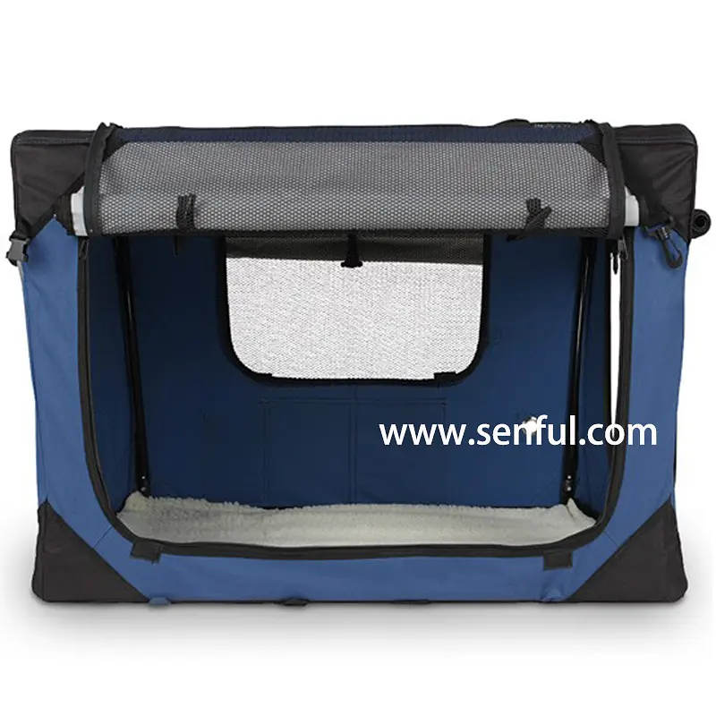 М'яка клітка для собак SenFul Pet Soft Crate з флісовим килимком та чохлом, сіро-бежева - фото 3