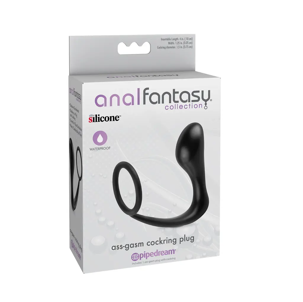 Ерекційне кільце з анальною пробкою Pipedream Ass-Gasm Cockring Plug, 10 cm (чорний) - фото 2