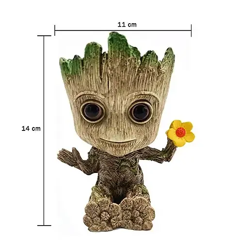 Горщик для квітів та канцелярії Грут Groot G8 Малюк з квіткою + підставка пень - фото 10