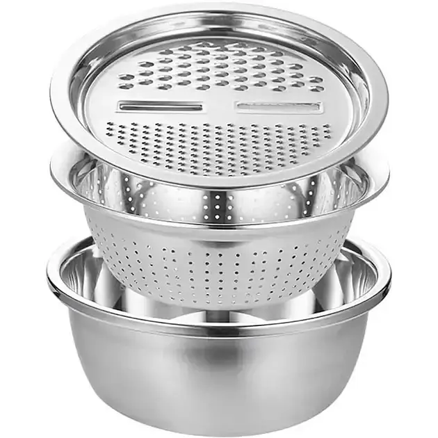 Кухонний набір Metal Basket Cutter багатофункціональний, з неіржавкої сталі миска, друшляк і тертка 3 в 1
