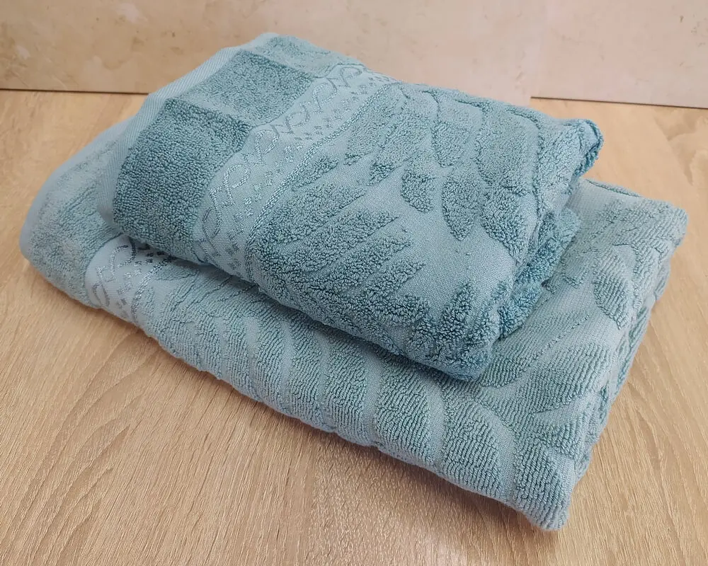 Набір турецьких махрових рушників 50х90+70х140 Gulcan Jacquard Cotton Lux Akasya Turkuaz - фото 3