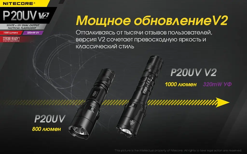 Тактичний ручний ліхтар Nitecore P20UV v2 з білим та ультрафіолетовим світлом - фото 5
