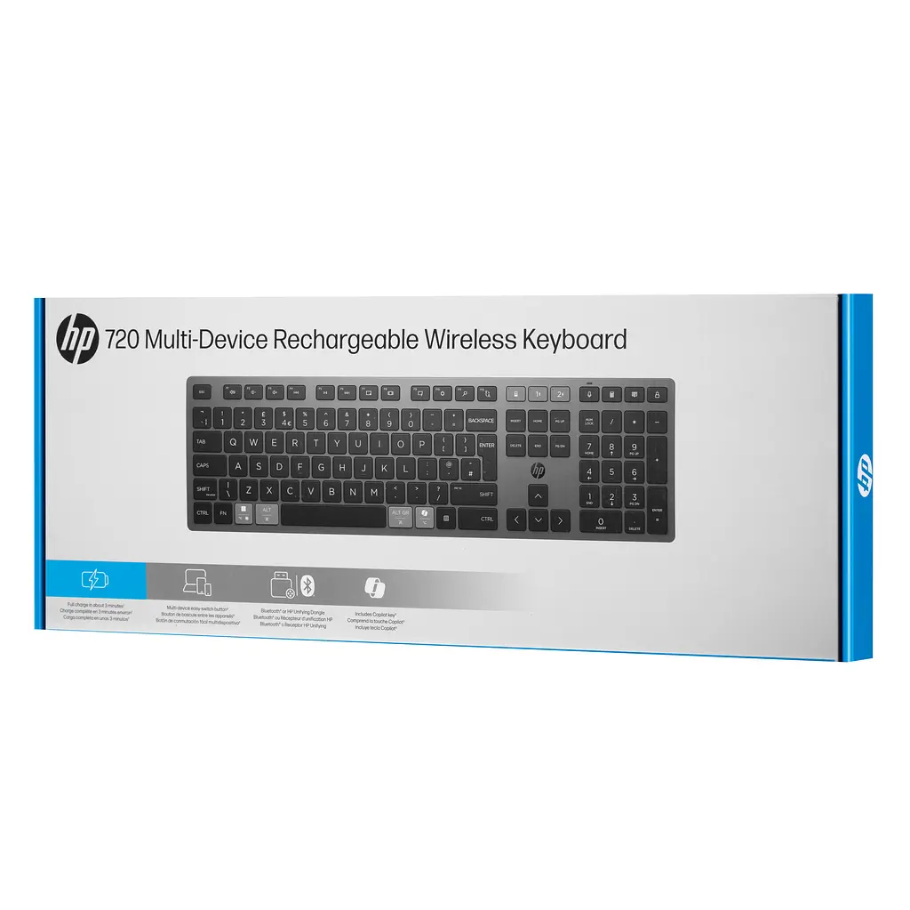 Клавіатура мембранна 720 Multi-Device Rechargeable, 109key, WL/BT, EN/UK, чорний HP teh0013871 - фото 9