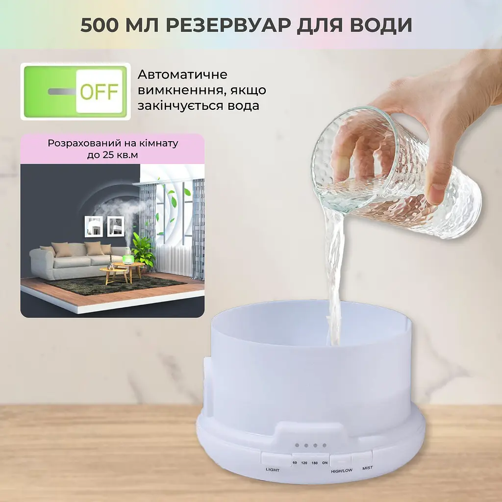 Зволожувач повітря No Brand 500 мл з LED-підсвіткою на 2 кольори та пультом - фото 6