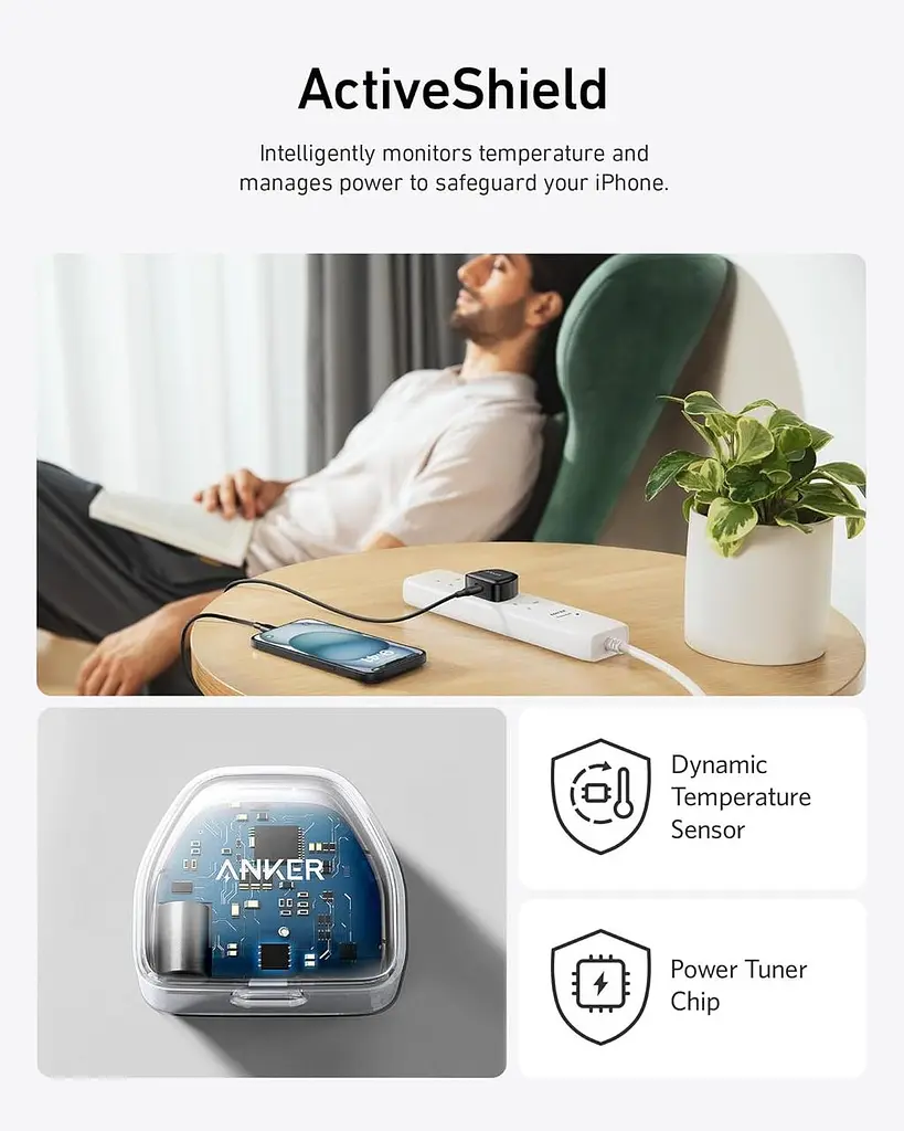 Швидкий зарядний адаптер Anker 511 Nano Pro 20W USB-C, англійська вилка з перехідником - фото 6