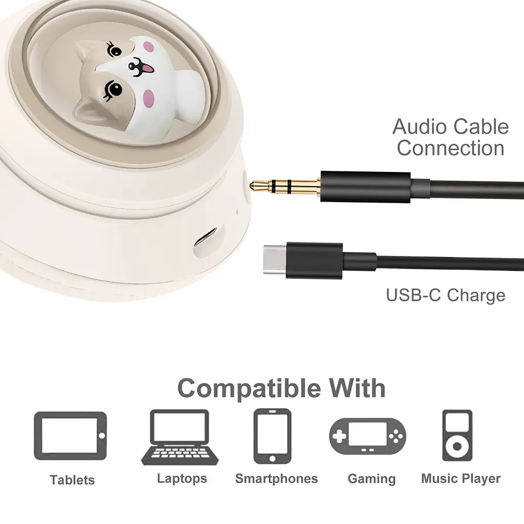 Детские беспроводные Bluetooth наушники AZK-01 c RGB подсветкой и встроенным микрофоном Бежевый - фото 5