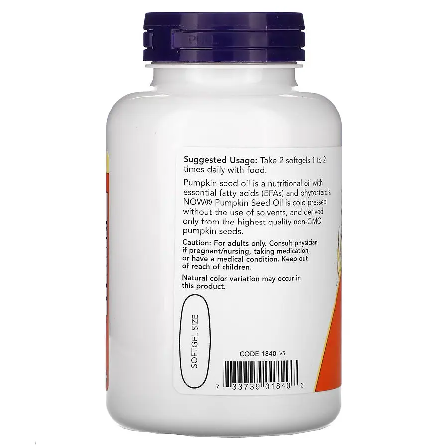 Натуральна добавка NOW Pumpkin Seed Oil 1000 mg, 100 капсул - фото 3