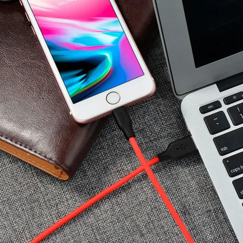 Дата кабель USB 2.0 AM to Lightning 1.0m 2A silicone X21 black+red HOCO (6957531071372) - фото 6