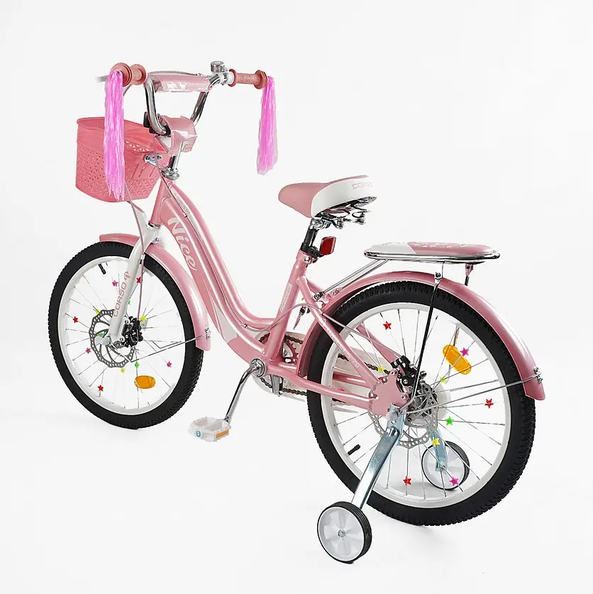 Велосипед 2-х колісний 20" NC-20264 Corso Nice, сталева рама, дискові гальма, додаткові колеса, дзвінок, кошик, зібраний на 85% - фото 3