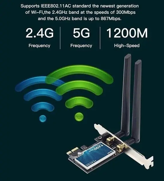 Сетевая карта Fenvi FV-AC1200 Bluetooth + Wi-Fi 2.4 / 5 GHz PCI-E до 1200 Mbps с антеннами (18841) - фото 3