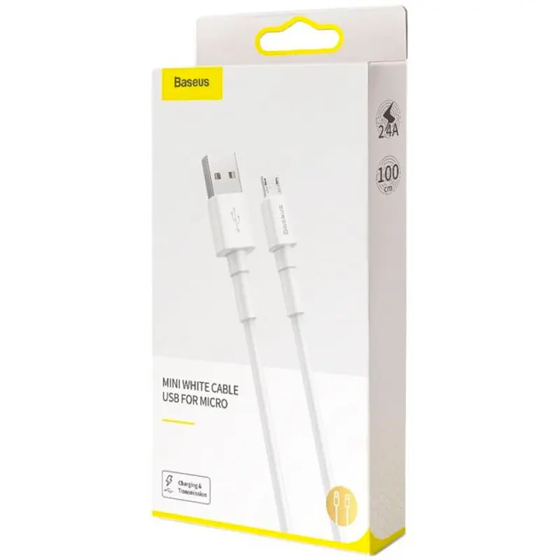 Кабель Baseus Mini Cable USB to MicroUSB 4A 2m CAMSW-E02 White - фото 2
