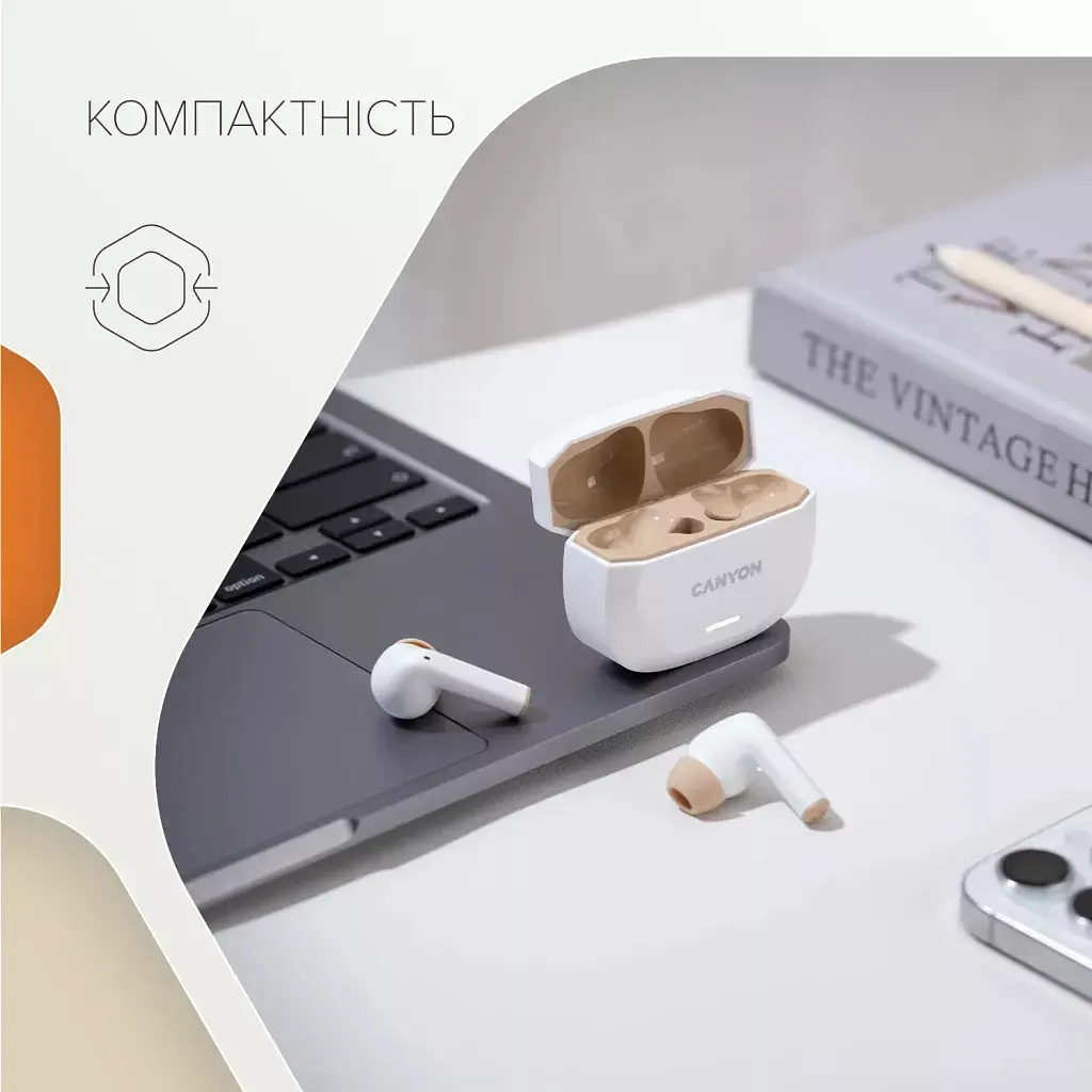 Навушники Canyon Hexagon 7 TWS ANC+ENC Wireless Charge White/Beige (CNS-TWS7WB) - фото 5