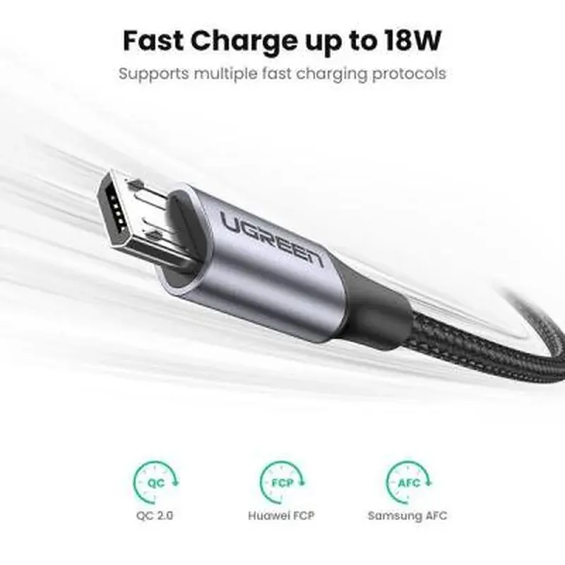 Кабель для передавання даних Ugreen US290 USB 2.0 AM to Micro 5P Aluminum Braid 2.0 m Black (60148) - фото 2