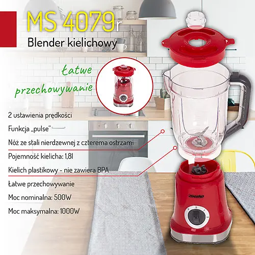 Блендер настільний, стаціонарний Mesko MS 4079r - фото 8