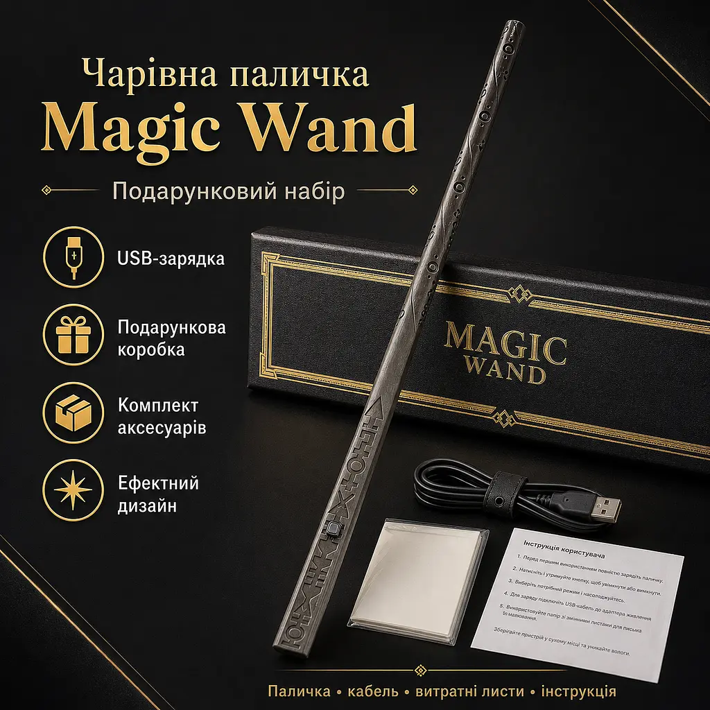 Магічна паличка графітовий Magic Wand з USB-зарядкою, подарунковий набір чарівна паличка з ефектом вогню для шоу, косплею, фокусів - фото 2