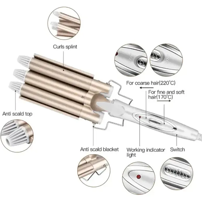 Потрійна плойка для волосся Kemei 1010 - фото 3