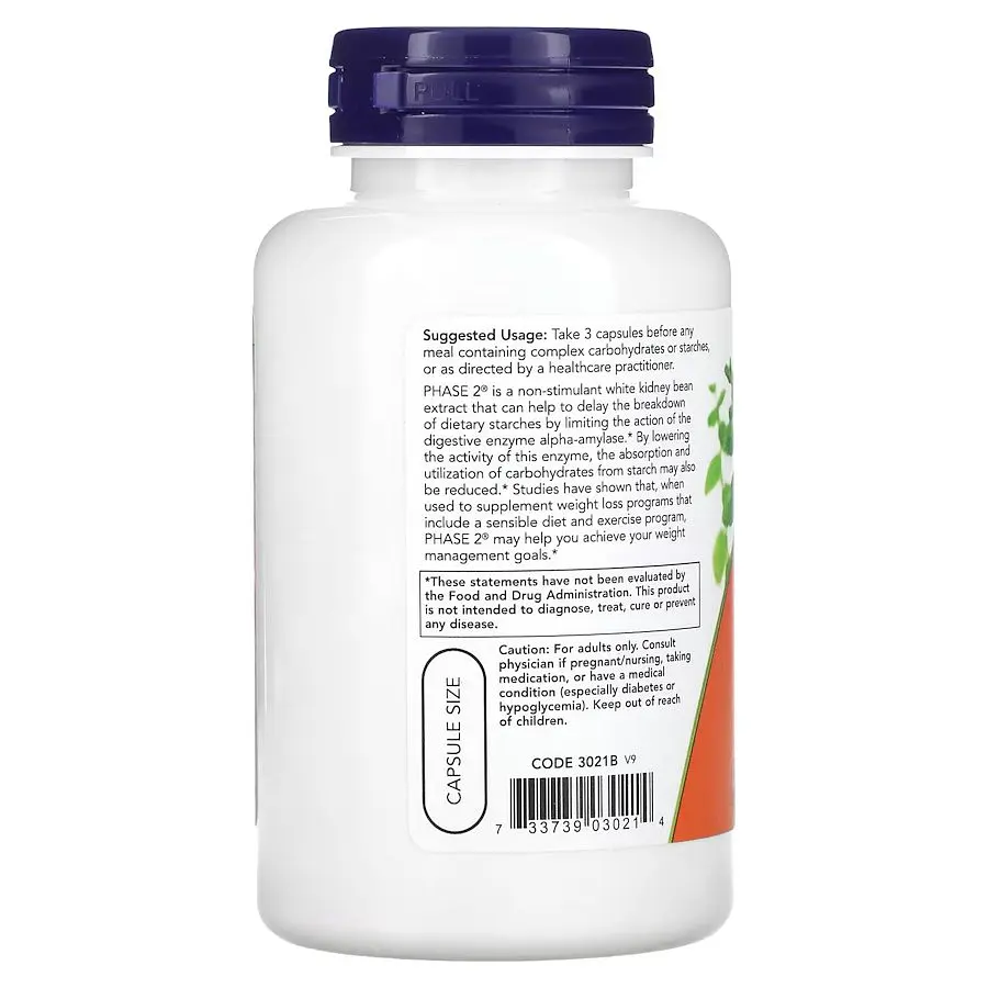 Натуральна добавка NOW Phase 2 White Kidney Bean Extract 500 mg, 120 вегакапсул - фото 3
