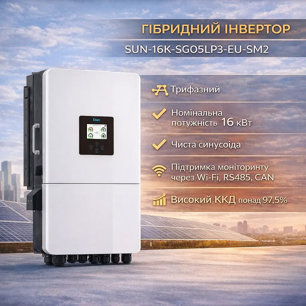 Інвертор SUN-16K-SG05LP3-EU-SM2 16 кВт трифазний для сонячної електростанції з MPPT контролерами - фото 2