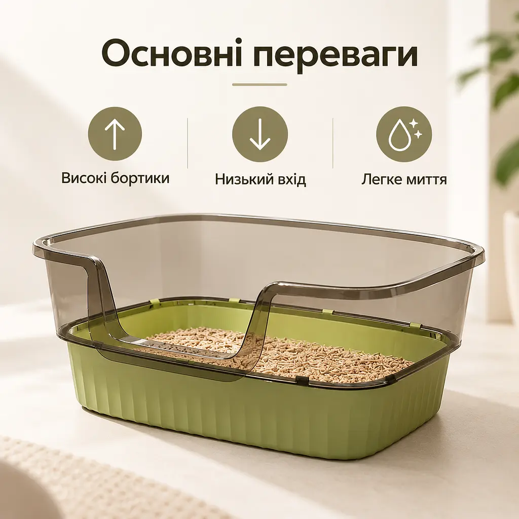 Лоток для котів Toto 45 х 30 х 17см, відкритий туалет з лопаткою, Зелений - фото 2