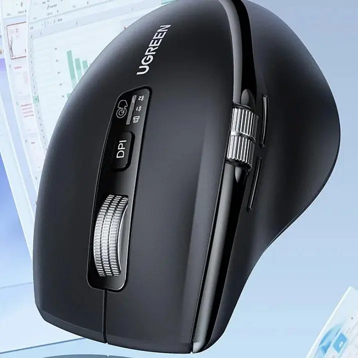 Мишка UGREEN 2.4GHz&BT M751 Ergonomic Contoured-Shape, бездротова, 5000dpi., 5кн., Чорна - фото 6