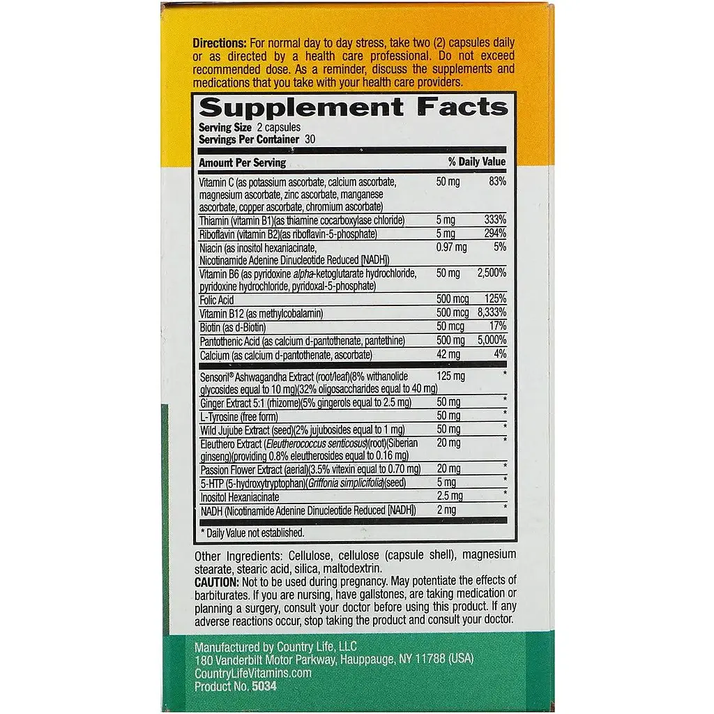 Антистресовий енергетичний комплекс Country Life Stress Shield 60 капсул - фото 3