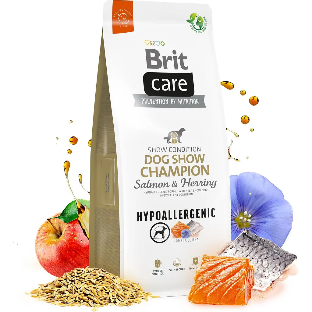 Сухой корм для выставочных собак Brit Care Dog Hypoallergenic Dog Show Champion, гипоаллергенный, с лососем и селедкой, 3 кг - фото 2