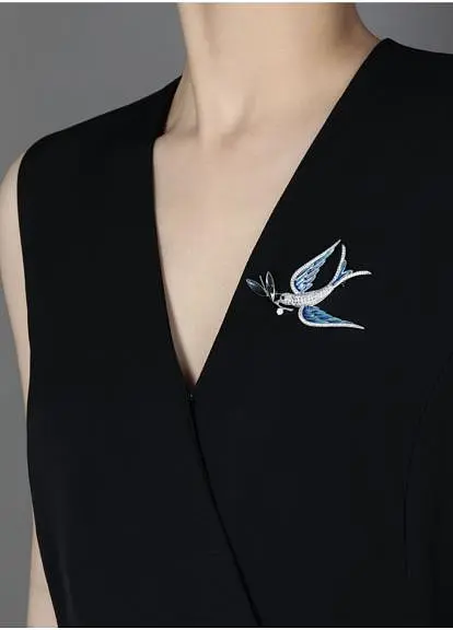 Брошь Птица брошь-булавка синяя - фото 2