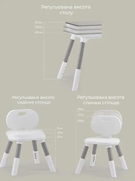 Дитячий стіл та стілець 5 в 1. Регулятор висоти столика та стільця . Скандинавський стиль. Багатофункціональний стол для гри і розвитку. (Green) - фото 7