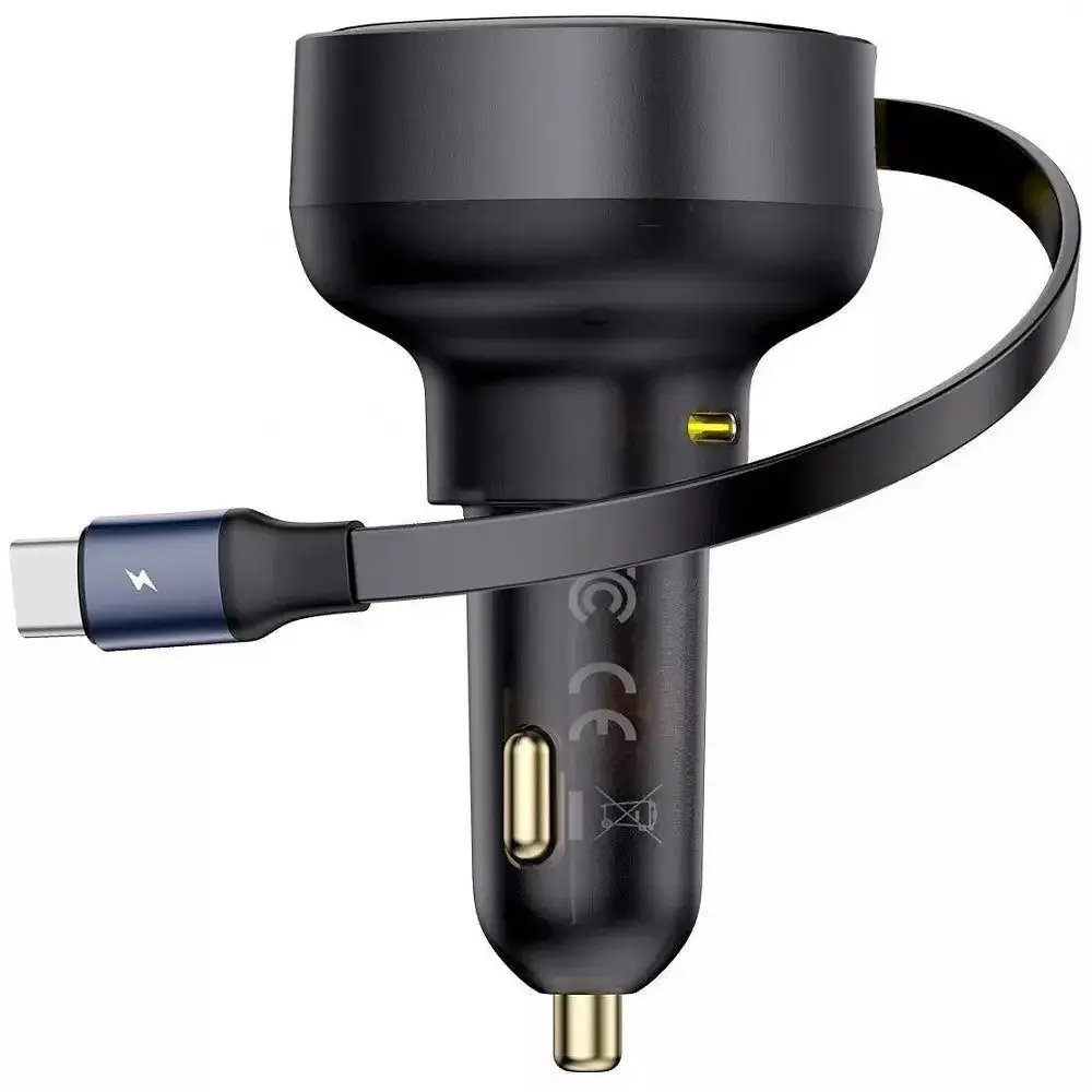 Розгалужувач - подовжувач зарядний в авто Baseus Enjoyment Pro 60 W (1USB-C) + висувний кабель Type-C - фото 4