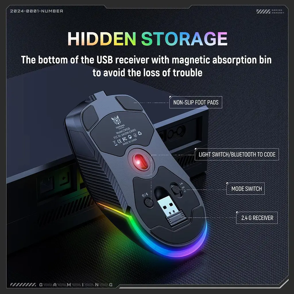 Компьютерная мышка Onikuma игровая CW-98 Pro беспроводная 12000 DPI RGB подсветка 3 режима подключения для ПК ноутбука - фото 10