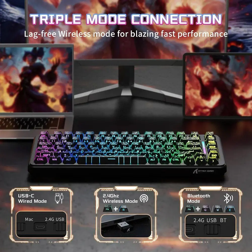 Клавіатура Attack Shark X82 Pro RGB HE магнітні перемикачі бездротова чорна Contour Line (AS-6972792470696-BCL) [166726] - фото 6